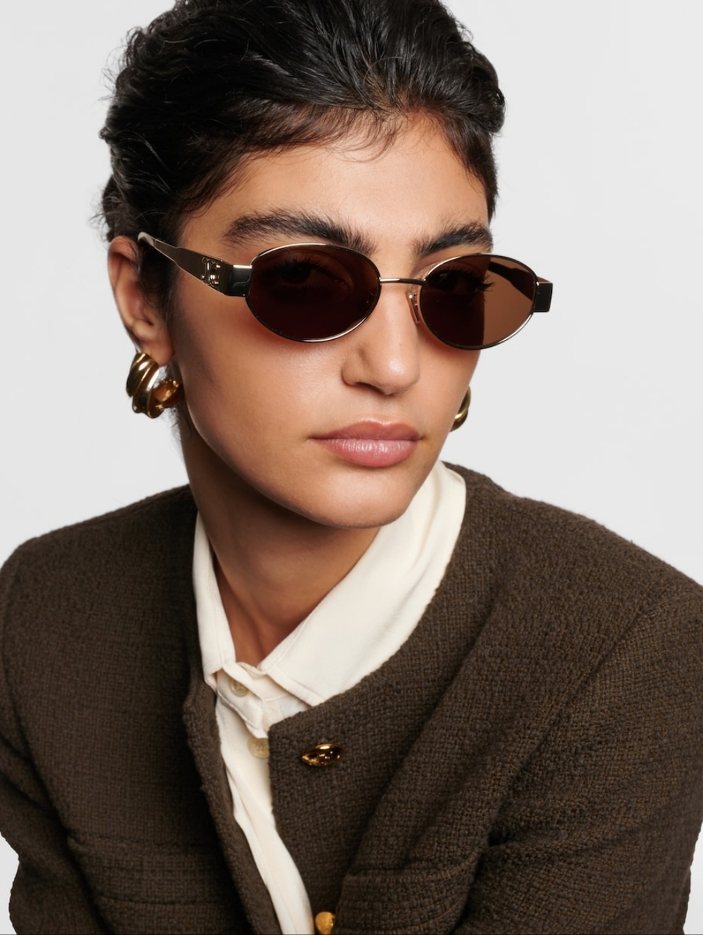 NEW! CELINE Metal Triomphe 54MM Oval Sunglasses GOLD HARDWARE - Picture 4 of 15